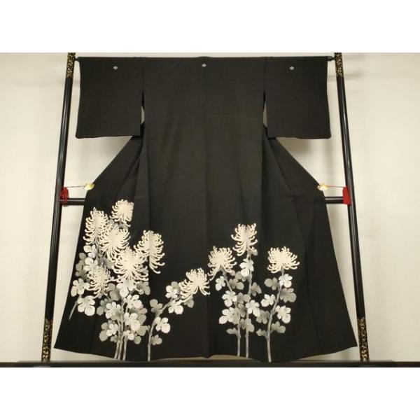 平和屋着物▽豪華黒留袖 単衣 友禅 菊聖秀 乱菊 暈し染め 金彩 正絹
