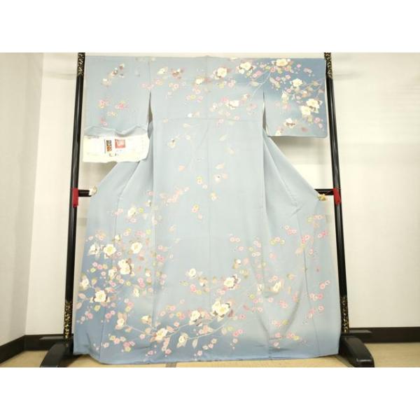 平和屋着物●本加賀友禅作家　藤村建雄　訪問着　山茶花に桜　暈し染め　証紙付き　正絹　逸品　AAAZ8944ck 平和屋着物○本加賀友禅作家 藤村建雄 訪問着 山茶花に桜 暈し染め