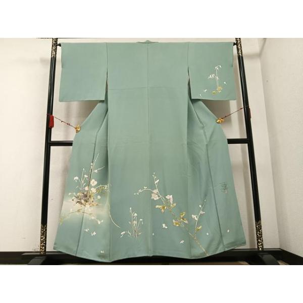平和屋着物○京加賀友禅 百貫石峰 訪問着 枝花文 暈し染め 正絹 逸品