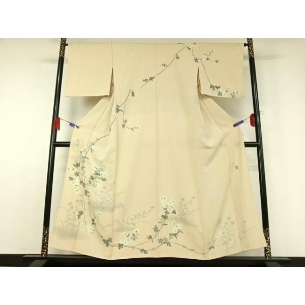 平和屋着物▽京加賀糸目友禅作家 山崎巌 訪問着 単衣 手描き 草花文