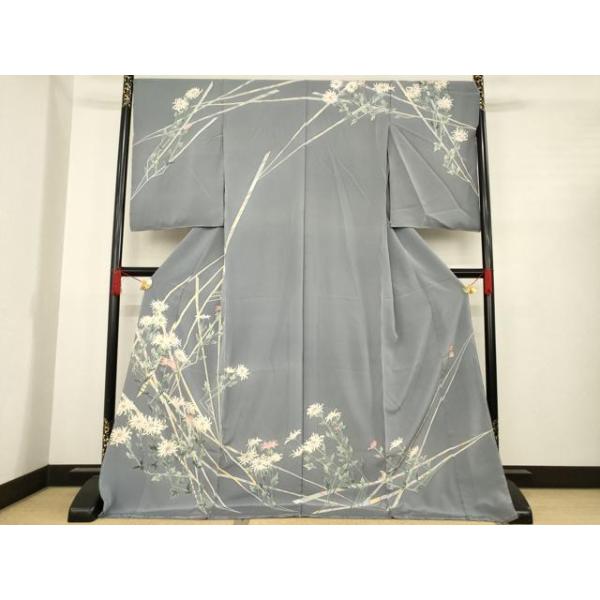 平和屋着物○本加賀友禅作家 白坂幸蔵 訪問着 菊に松葉 鼠色地