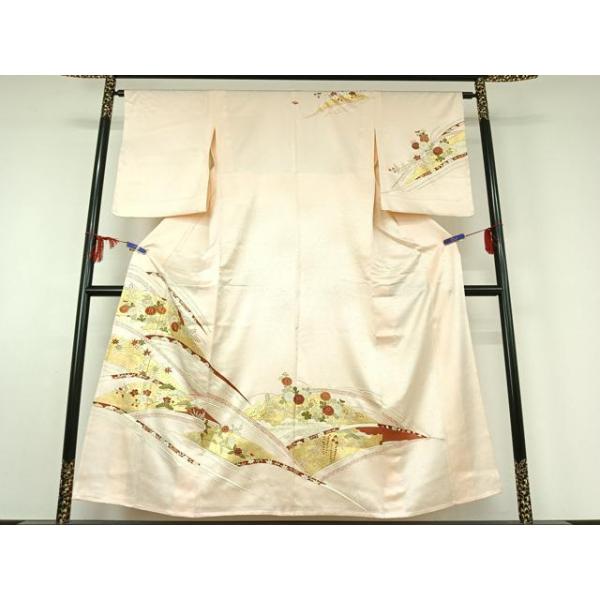 単衣　訪問着　付け下げ　フルセット　着物　比翼付　金彩銀彩　洋花　手刺繍　R5 平和屋着物▽銀座きしや 訪問着 単衣 駒刺繍 草花文 金彩 正絹 逸品