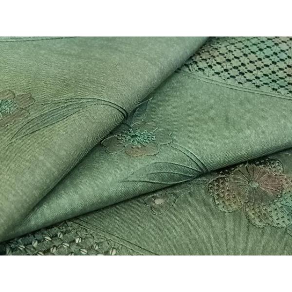 平和屋着物●中国三大刺繍　スワトウ刺繍　総刺繍　訪問着　本場大島紬地　花唐草文　正絹　逸品　CABD8846gh 平和屋着物○中国三大刺繍スワトウ刺繍総刺繍訪問着本場縞大島紬結び紐
