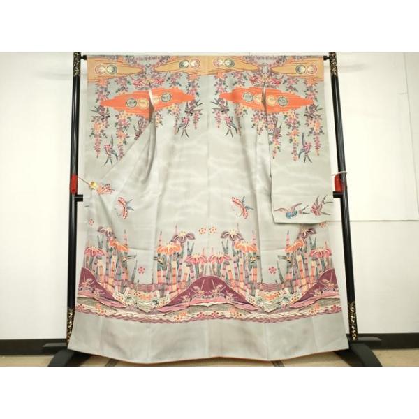 平和屋着物●本場琉球紅型　振袖　花鳥舞蝶文　正絹　逸品　AABG7967cs 平和屋着物○本場琉球紅型 振袖 花鳥舞蝶文 正絹 逸品 AABG7967cs