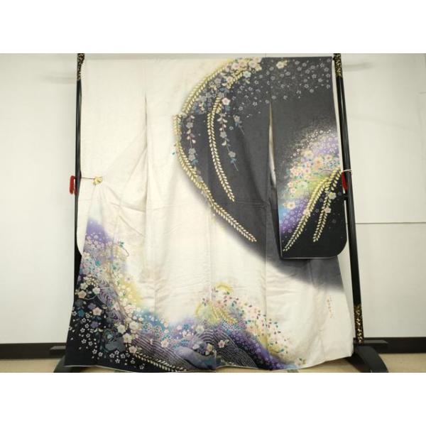 平和屋着物●巧芸師　福田秋吉　振袖　絞り　辻が花　暈し染め　金彩　金通し地　正絹　逸品　AABH7140cs 平和屋着物○巧芸師 福田秋吉 振袖 絞り 辻が花 暈し染め 金彩 金通し