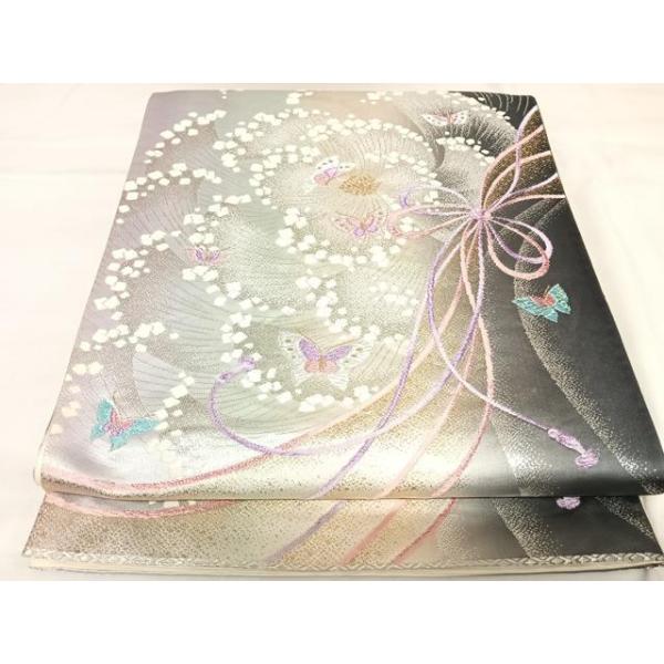 平和屋着物◎六通柄袋帯 唐織 水辺の詩 蝶 金銀糸 正絹 逸品 AABK0987yx