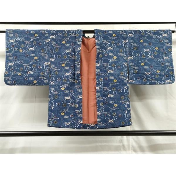 平和屋着物＃羽織　型染め　片輪車花鳥文　鬼しぼ縮緬　正絹　逸品　CAAR9132id 平和屋着物＃羽織 型染め 片輪車花鳥文 鬼しぼ縮緬 正絹 逸品