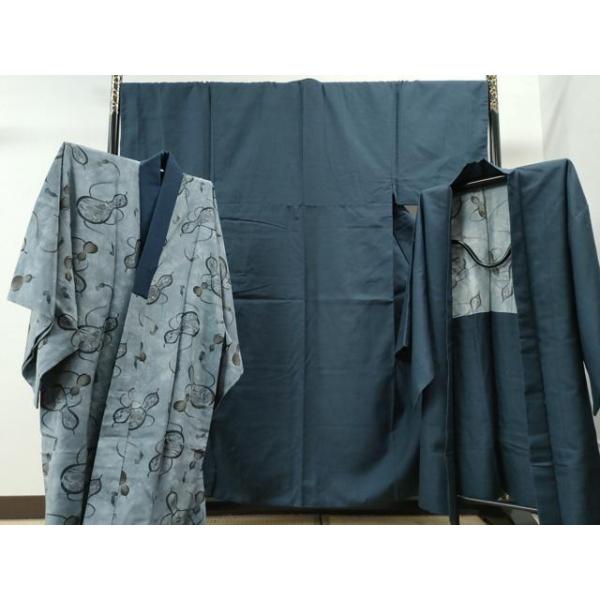 平和屋着物●男性　お召　アンサンブル・長襦袢セット　吉祥文　キングサイズ　正絹　逸品　CAAS6855yc 平和屋着物○男性 お召 アンサンブル・長襦袢セット 吉祥文 キング