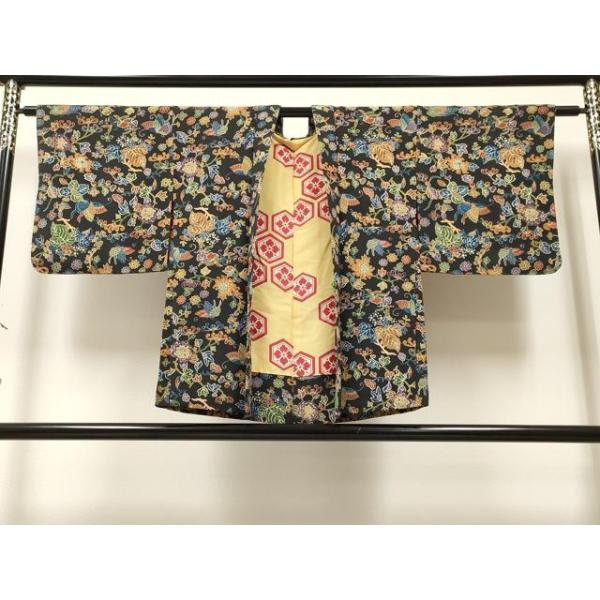 平和屋着物＃羽織　型染め　花蝶文　鬼しぼ縮緬　正絹　逸品　CAAT5655id 平和屋着物＃羽織 型染め 花蝶文 鬼しぼ縮緬 正絹 逸品 CAAT5655id