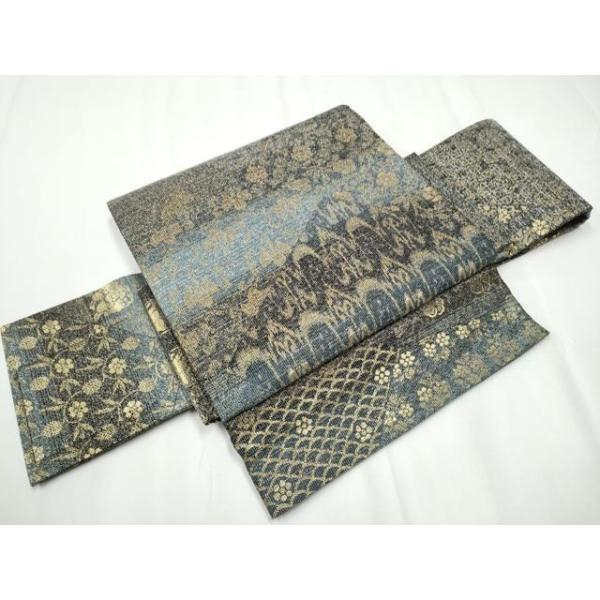 平和屋着物●ワンタッチつけ帯　撚り金紬　草花文　金糸　正絹　逸品　CAAY2656hy 平和屋着物○ワンタッチつけ帯 撚り金紬 草花文 金糸 正絹 逸品