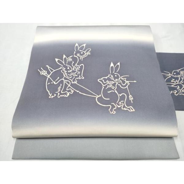 平和屋着物●塩瀬　九寸名古屋帯　鳥獣戯画　正絹　逸品　CABD0567hy 平和屋着物○塩瀬 九寸名古屋帯 鳥獣戯画 正絹 逸品 CABD0567hy : 平和