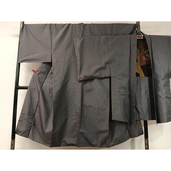 平和屋着物●お召　格子　ロング丈　正絹　逸品　AABF3323nf 平和屋着物▽上質な小紋 単衣 お召地 流水風景文 正絹 逸品 AABG1010jh