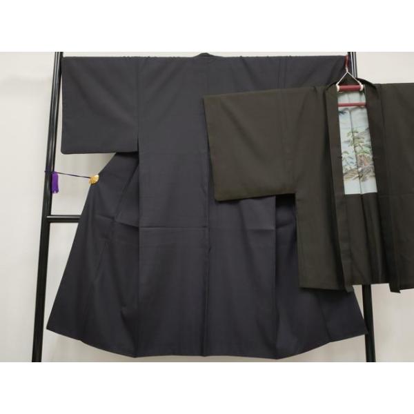 平和屋本店■極上　男性　江戸小紋　羽織セット　お召地　角通し　着物：深紫色　羽織：憲法国茶色　逸品　CYAA1052s5 平和屋本店□極上 男性 江戸小紋 羽織セット お召地 角通し 着物：深