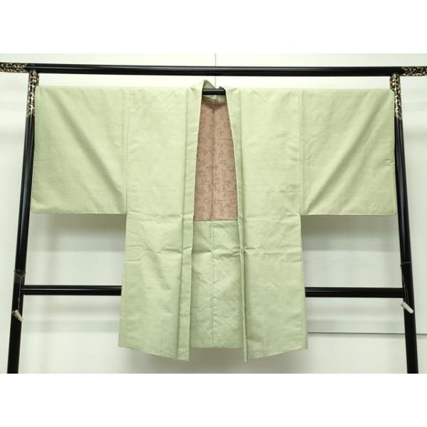 平和屋着物■極上　本場結城紬　重要無形文化財　男性　長羽織　柳茶色　羽裏：鳥獣戯画　逸品　CZAA4279s5 平和屋着物□極上 本場結城紬 重要無形文化財 男性 長羽織 柳茶色 羽裏