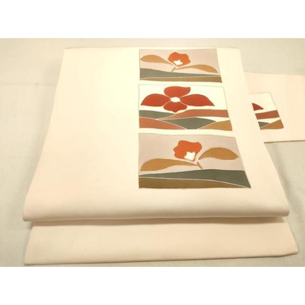 平和屋着物○塩瀬 九寸名古屋帯 駒刺繍 吉祥花丸文 金糸 正絹 逸品