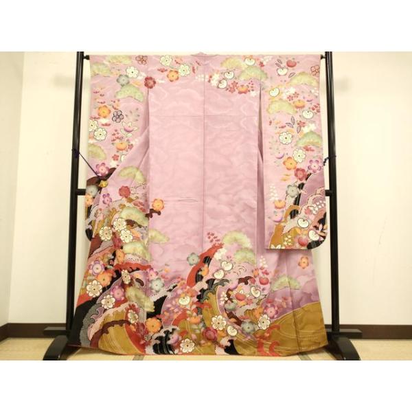 平和屋着物○紫綬褒章 巨匠『岩田専太郎』 振袖 駒刺繍 立波梅松文 暈