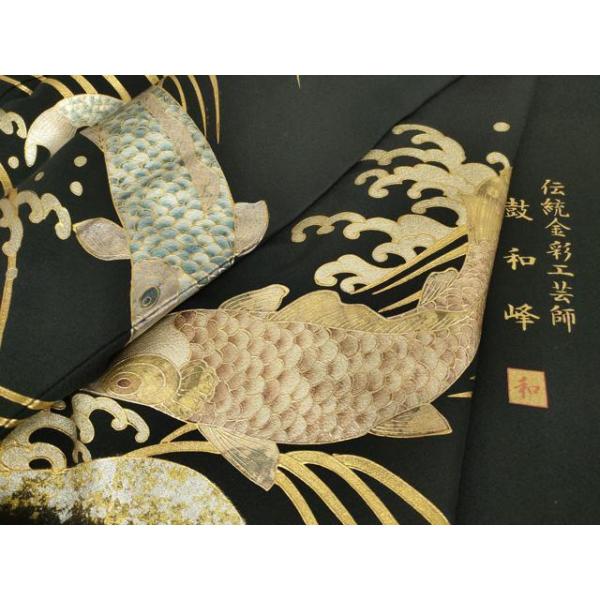 平和屋着物■極上　小紋　単衣　抽象文　黒地　やまと金ラベル　逸品　CYAA3292s5 平和屋着物□極上 小紋 単衣 抽象文 黒地 やまと金ラベル 逸品