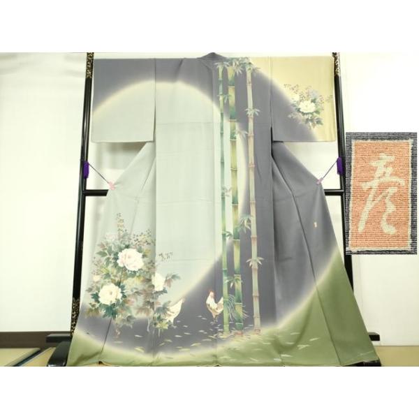平和屋本店●極上　本加賀友禅作家　西川健一　訪問着　草花文　白茶色地　逸品　CZAA5509s6 平和屋本店□極上 十日町 加賀草木友禅の第一人者 田村哲彦 訪問着 鶏