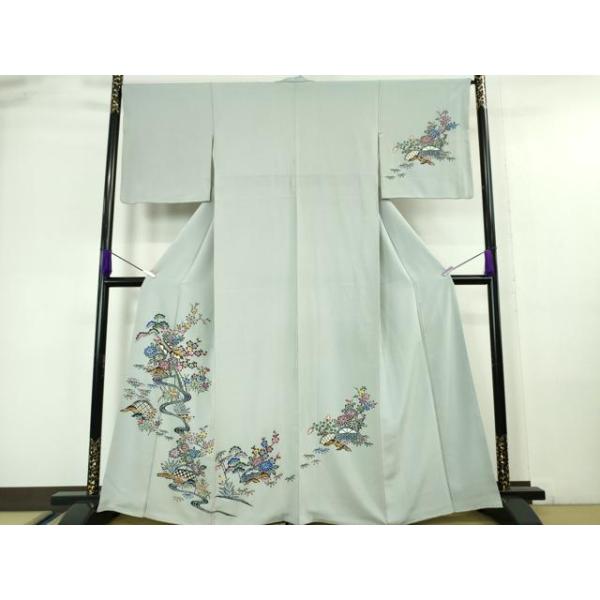 平和屋本店●極上　本場琉球紅型　小紋　藍型染　舞扇花文　逸品　DZAB5190kh6 平和屋本店□極上 訪問着 本場琉球紅型 風景花文 秘色色地 高島屋扱い