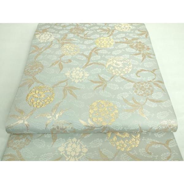 未着用　唐織　シダ模様　霞　金糸　袋帯　着物　032a p 未着用 袋帯 横段 菊花 シダ唐草 唐花模様 金糸 着物 053a p. - メルカリ