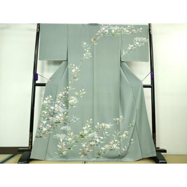 平和屋本店■極上　本加賀友禅作家　田丸幸子　訪問着　枝花文　湊鼠色地　逸品　未使用　DZAA7561kh5 平和屋本店□極上 本加賀友禅作家 田丸幸子 訪問着 枝花文 湊鼠色地