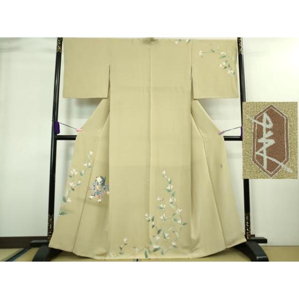 平和屋本店■極上　二代目・由水十久　本加賀友禅　訪問着　杜鵑草　白橡色地　大丸扱い　逸品　DZAA8328kh5 平和屋本店□極上 二代目・由水十久 本加賀友禅 訪問着 杜鵑草 白橡色