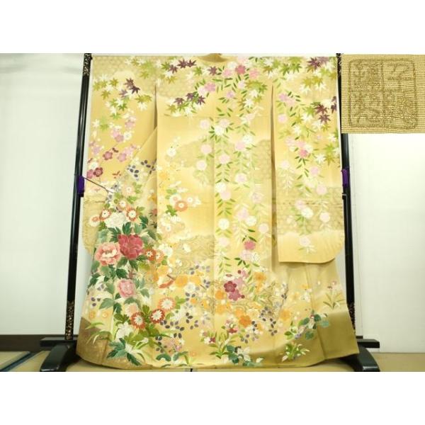 平和屋本店□極上 創業460年・千總 振袖 駒刺繍 吉祥花文 蜂蜜色地 暈