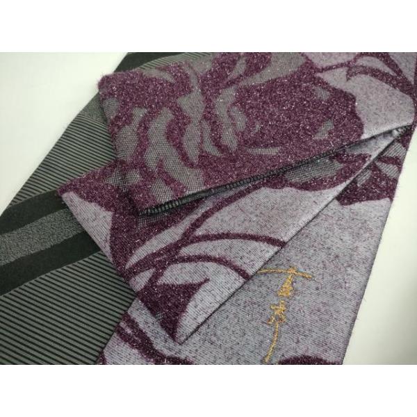 平和屋着物□極上 キモノデザイナー 斉藤上太郎 両面 半幅帯 枝花文