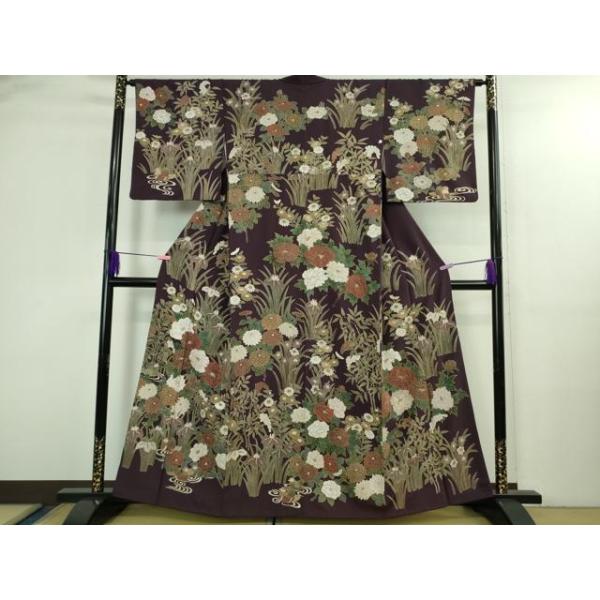 平和屋本店●極上 中国三大刺繍 スワトウ刺繍 汕頭刺繍 訪問着 天目織 お召地 エジプト壁画文様 茶鼠色地 金糸 逸品　未使用　DZAB5825kh6 平和屋本店○極上 中国三大刺繍 スワトウ刺繍 汕頭刺繍 訪問着 鴛鴦花