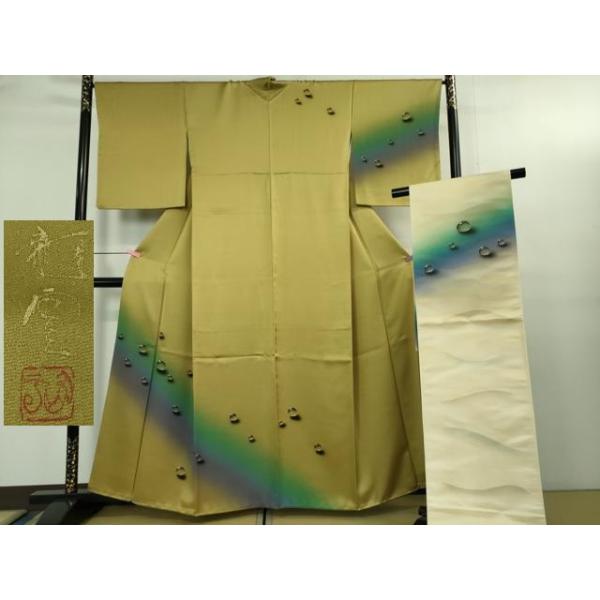 平和屋着物○極上 染色作家 青木龍雲 訪問着・袋帯セット 手描き 水滴
