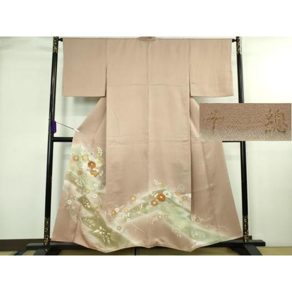 平和屋本店●極上　創業460年・千總　色留訪問着　駒刺繍　草花文　薄柿色地　暈し染め　金彩　高島屋扱い　反端付き　逸品　DZAB4002kh6