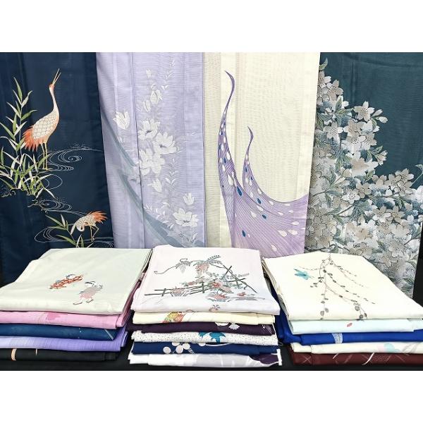 平和屋着物■夏物 訪問着 絽 紗 洗える着物 まとめて20点 鶴 鳥 人物 花柄 手描き 着用可能多数 mmm1017
