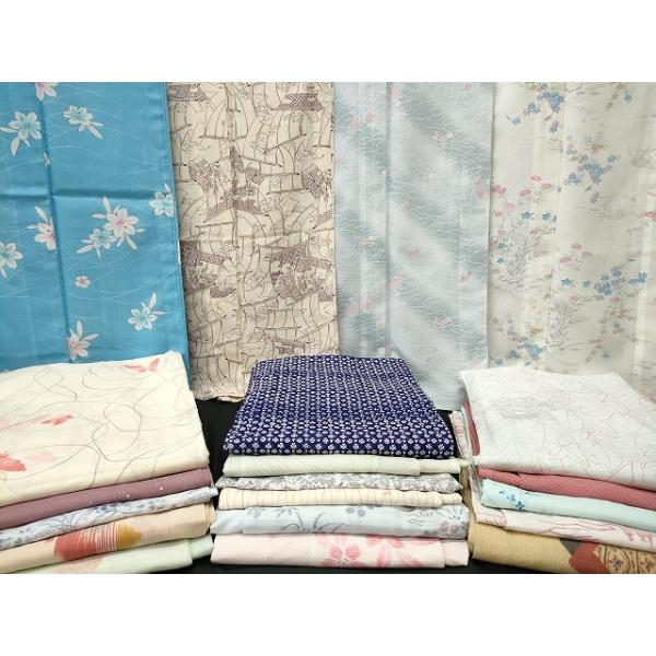 平和屋本店■夏物 小紋 絽 紗 洗える着物 まとめて20点 蝶 風景 花柄 手描き 着用可能多数 se4038