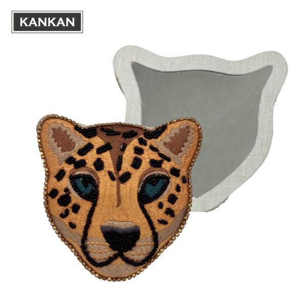 手鏡 携帯用 レオパード刺繍ミラー artipur COTTAGE コンパクトミラー