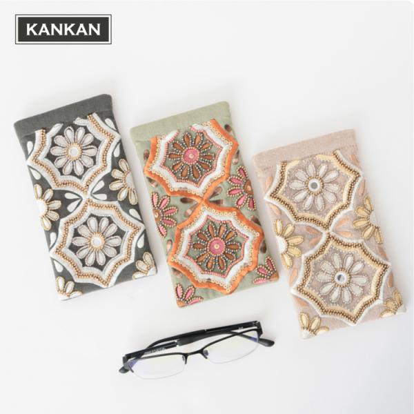 眼鏡ケース ビーズ 刺繍 KANKAN メガネケース 全3色 M42-2495 綿100