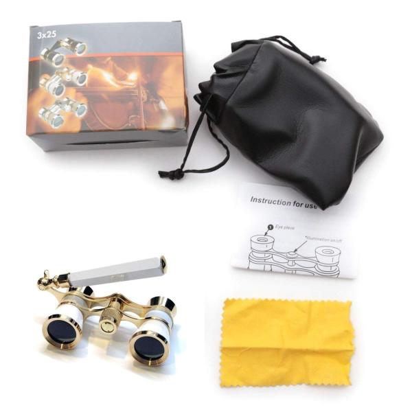 Jaxy オペラグラス 3倍25ミリ口径 ハンドル付き アンティーク様式 双眼鏡 ホワイト Pindo Com