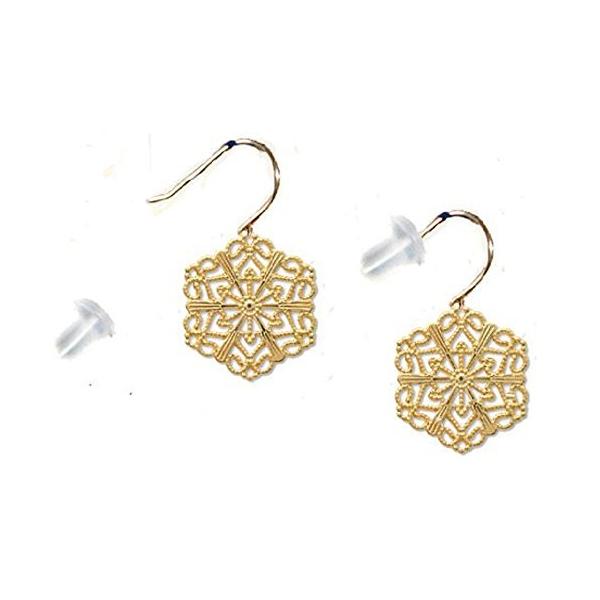 18金 定番スタイル ピアス チャーム パーツ 18k K18 キラキラ 可愛い ゴールド 透かし キャッチ有 レディース 揺れる レース