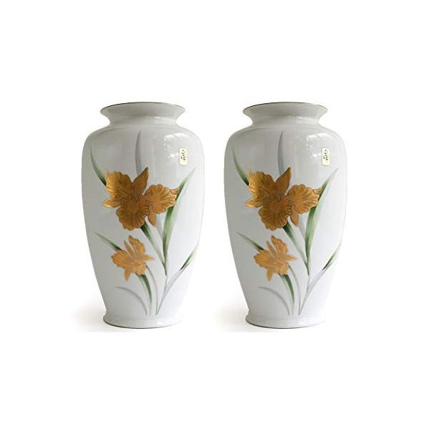 国産 花瓶 ヒノデラン 9寸 ゴールド 陶器 ２本組セット 贈答 仏壇 お盆 お彼岸