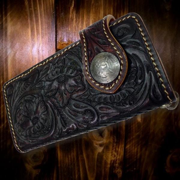 長財布 メンズ 財布 蔦 花 カービング ハンドメイド ウォレット 送料