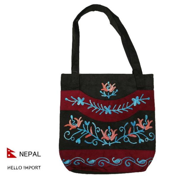 ネパール 花刺繍 ボタニカル柄 トートバッグ アジアン エキゾチック