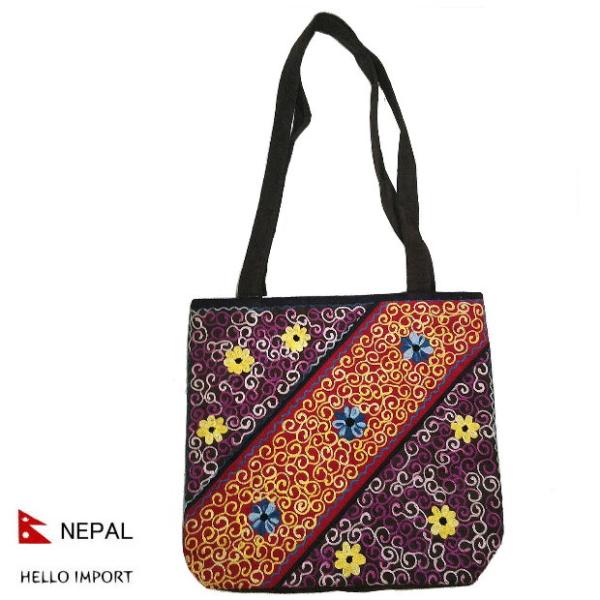 ネパール 花刺繍 ボタニカル柄 トートバッグ アジアン ネパール 花刺繍 ボタニカル柄 トートバッグ アジアン