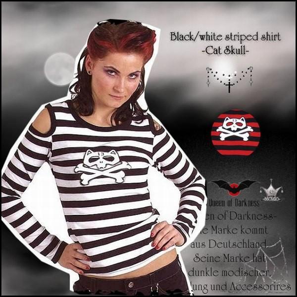 パンクロック ファッション ネコドクロ猫髑髏 ボーダー柄肩だし