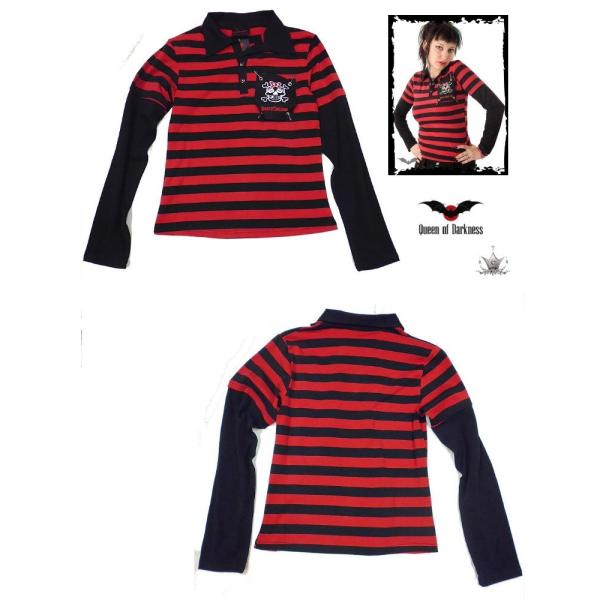 パンクロック ファッション 髑髏ワッペン ボタン ボーダー柄フェイクレイヤード長袖tシャツ Tee 服 レディース Wot261 Buyee Buyee 提供一站式最全面最專業現地yahoo Japan拍賣代bid代拍代購服務 Bot Online