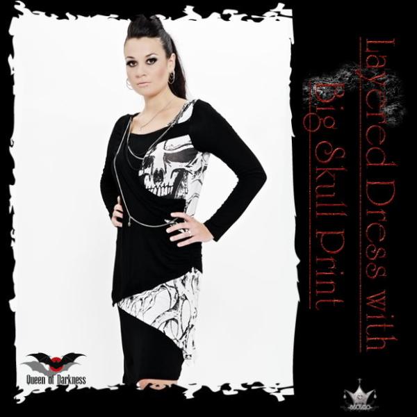 スカル チュニック ワンピース 長袖 ゴシック ファッション 服 レディース 優先配送 送料無料 Wow097