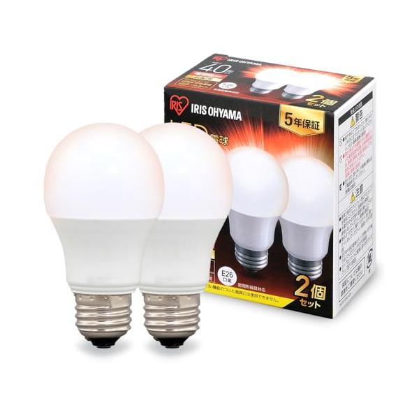 アイリスオーヤマ LED電球 口金直径26mm 広配光 40W形相当 電球色 2個