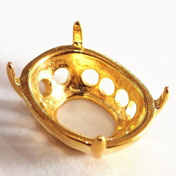 1458-《天然石 カボション》 台座 金色（12穴） オーバル
