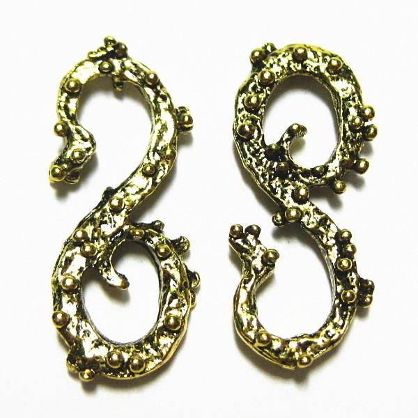 14807-《メタルチャーム・パーツ》 S形パーツ 金古美色 21x10mm