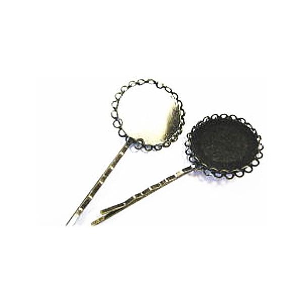 3148-【ヘアーパーツ】　ヘアピン　真鍮古美　長さ70mm　皿内径25mm　２個/１セット