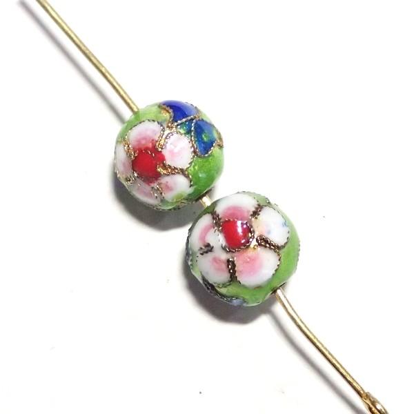 5616-〈七宝ビーズ〉　丸玉　黄緑色　１０mm　２個/１パック