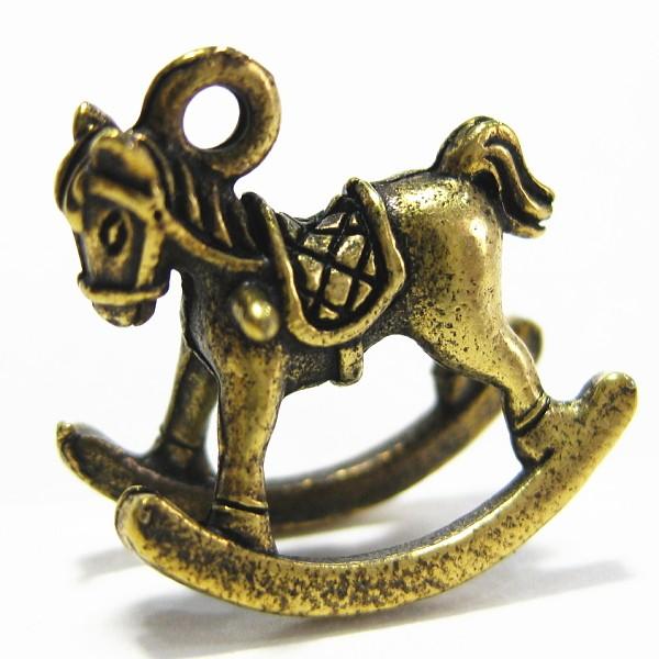 金工　木馬　モチーフ　アンティーク　ビンテージ　金属工芸　銅製　イ10 6635-【NYピューター】 木馬 チャーム 真鍮古美 16mm 5個/1